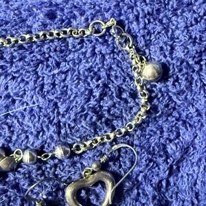 Elegant Silver Heart Charm Bracelet and Earrings